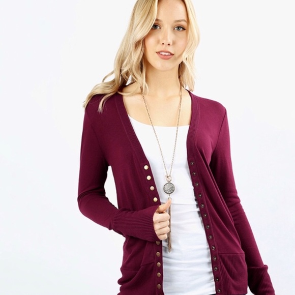 Mocha Snap Button Long Sleeve Cardigan - Picture 8 of 8